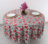 Coral and Turquoise Green Round Tablecloth