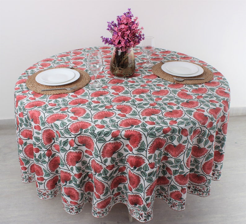 Coral and Turquoise Green Round Tablecloth