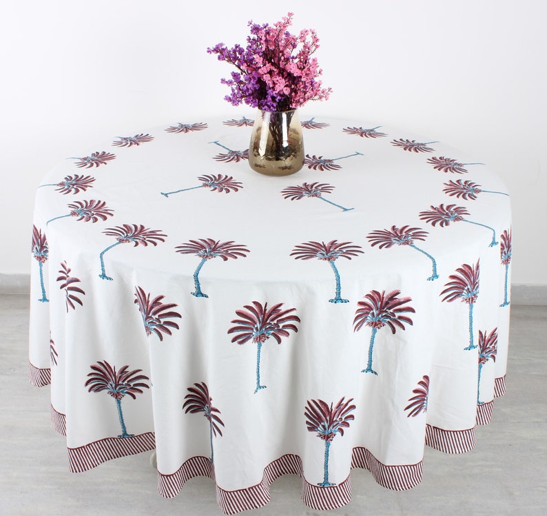 Red Palm Tree Round Tablecloth