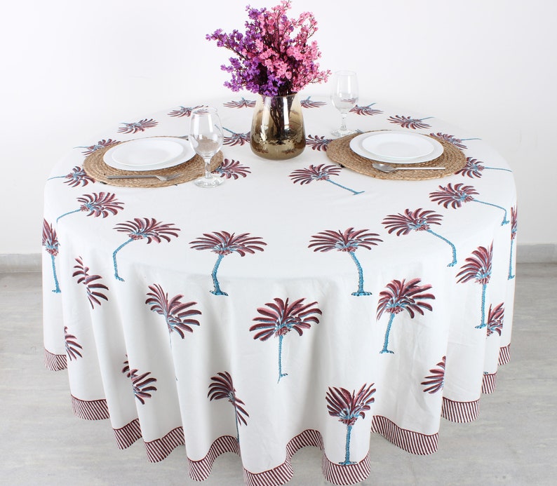 Red Palm Tree Round Tablecloth