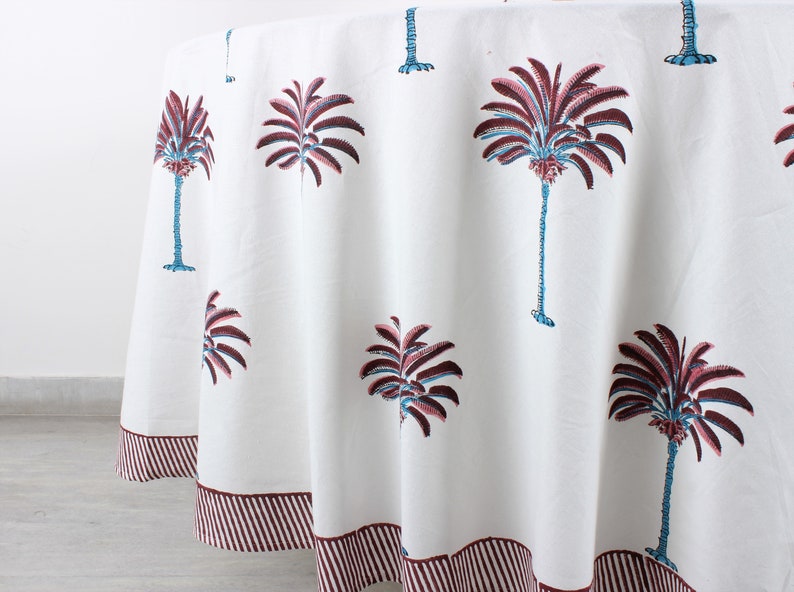 Red Palm Tree Round Tablecloth