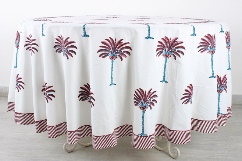 Red Palm Tree Round Tablecloth