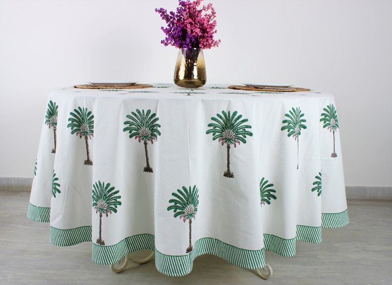 Green Palm Tree Round Tablecloth