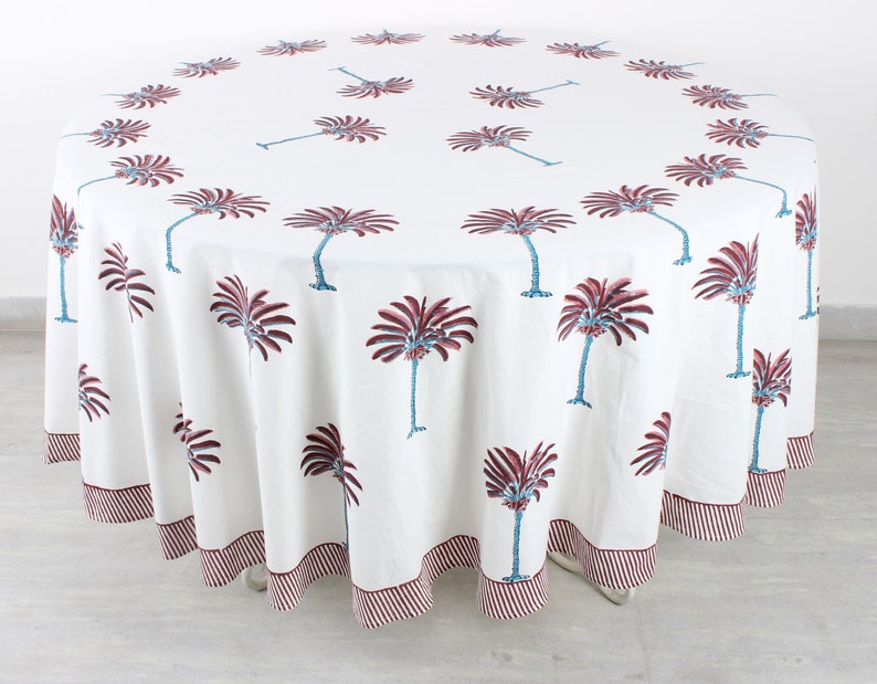 Red Palm Tree Round Tablecloth