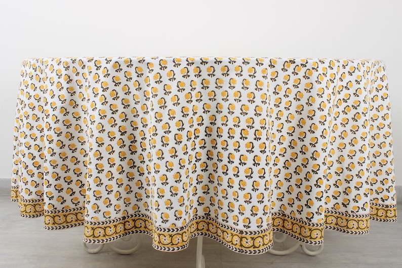 Vintage Yellow Drip Flower Round Tablecloth