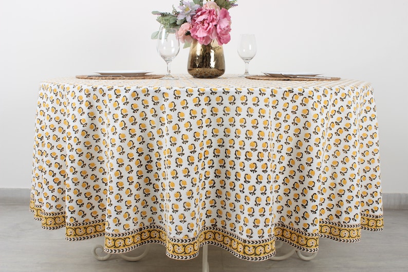 Vintage Yellow Drip Flower Round Tablecloth