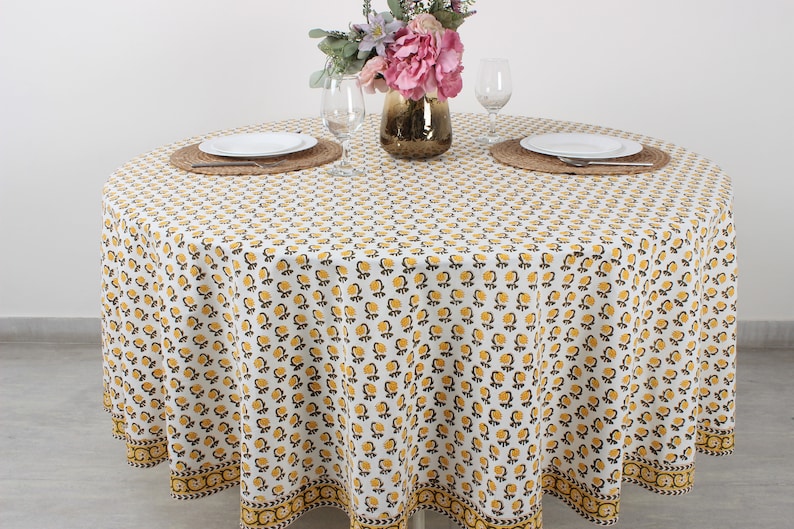 Vintage Yellow Drip Flower Round Tablecloth