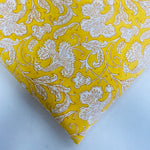 Saffron Yellow and Off White Hand-Block Printed Cotton Cloth