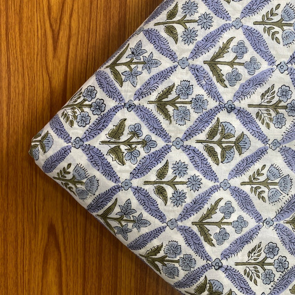 Light Steel Blue Hand-Block Printed Cotton Cloth