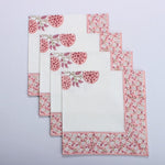 Salmon Pink Indian Floral Hand Block Printed Cotton Border Napkins, Size 20x20"