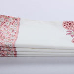 Salmon Pink Indian Floral Hand Block Printed Cotton Border Napkins, Size 20x20"