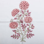 Salmon Pink Indian Floral Hand Block Printed Cotton Border Napkins, Size 20x20"