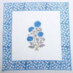 Dodger Blue Indian Floral Hand Block Printed Cotton Border Napkins, Size 20x20"