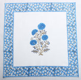 Dodger Blue Indian Floral Hand Block Printed Cotton Border Napkins, Size 20x20"