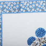 Dodger Blue Indian Floral Hand Block Printed Cotton Border Napkins, Size 20x20"