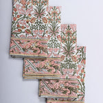 Sassy and Salmon Pink Indian Floral Hand Block Printed Size 20x20" Cotton Border Napkins