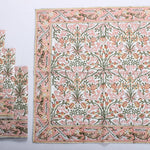 Sassy and Salmon Pink Indian Floral Hand Block Printed Size 20x20" Cotton Border Napkins