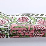 Strawberry Pink, Green and Red Indian Floral Hand Block Printed Size 20x20" Cotton Border Napkins