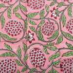 Strawberry Pink, Green and Red Indian Floral Hand Block Printed Size 20x20" Cotton Border Napkins