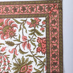 New York Pink Indian Floral Hand Block Printed Cotton Border Napkins, Size 20x20"