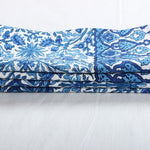 Dark Royal Blue Indian Floral Hand Block Printed Cotton Border Napkins, Size 20x20"