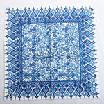 Dark Royal Blue Indian Floral Hand Block Printed Cotton Border Napkins, Size 20x20"