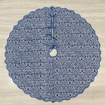 FABRICSG Tree Skirt, Indian Floral Hand Block Printed Piping Scallops Cotton Cloth Christmas Tree Skirt, Farmhouse Home Christmas Decor Holiday Decor