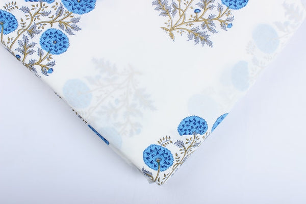 Dodger Blue Hand-Block Printed Cotton Cloth