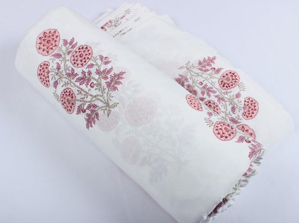 Salmon Pink Big Buta Hand- Block Printed Cotton Cloth