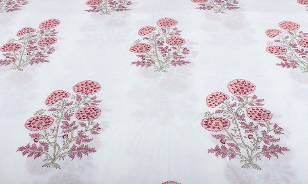 Salmon Pink Big Buta Hand- Block Printed Cotton Cloth