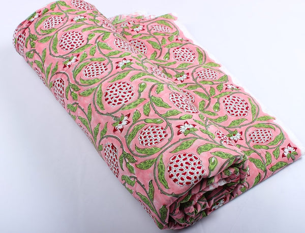 Strawberry Pink Hand-Block Printed Cotton Cloth