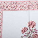 Salmon Pink Indian Floral Hand Block Printed Cotton Border Napkins, Size 20x20"