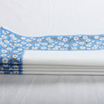 Dodger Blue Indian Floral Hand Block Printed Cotton Border Napkins, Size 20x20"
