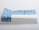 Dodger Blue Indian Floral Hand Block Printed Cotton Border Napkins, Size 20x20"