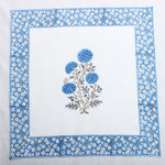 Dodger Blue Indian Floral Hand Block Printed Cotton Border Napkins, Size 20x20"