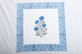 Dodger Blue Indian Floral Hand Block Printed Cotton Border Napkins, Size 20x20"
