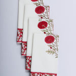 Falun Red Indian Floral Hand Block Printed Border Napkins, Size 20x20"