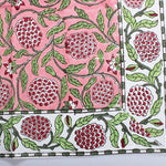 Strawberry Pink, Green and Red Indian Floral Hand Block Printed Size 20x20" Cotton Border Napkins