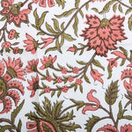 New York Pink Indian Floral Hand Block Printed Cotton Border Napkins, Size 20x20"