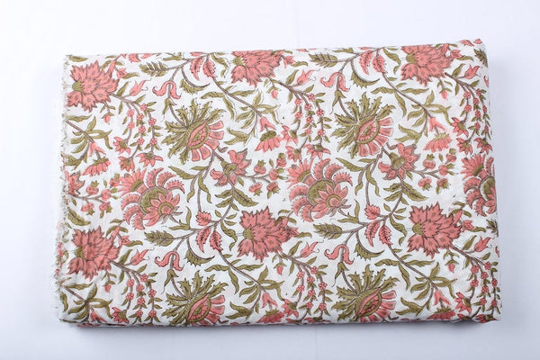 New York Pink Hand-Block Printed Cotton Cloth