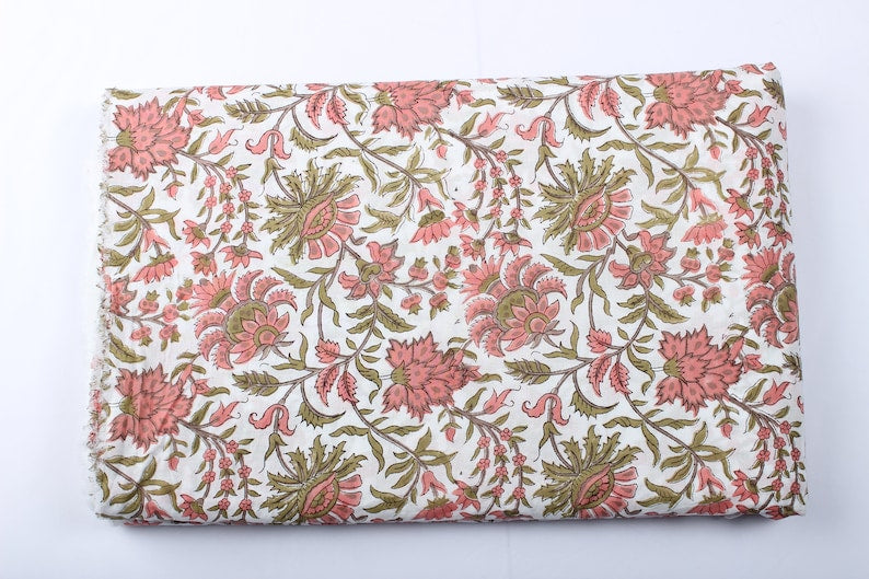 New York Pink Hand-Block Printed Cotton Cloth