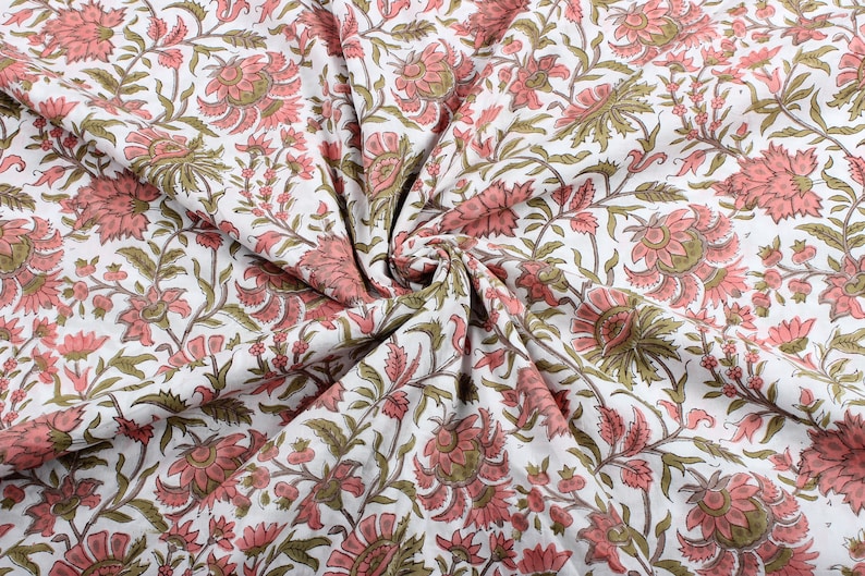 New York Pink Hand-Block Printed Cotton Cloth