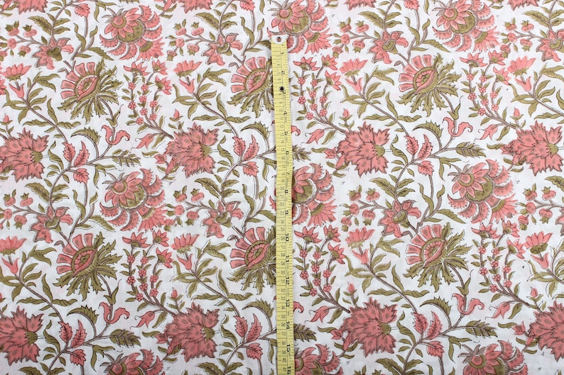 New York Pink Hand-Block Printed Cotton Cloth