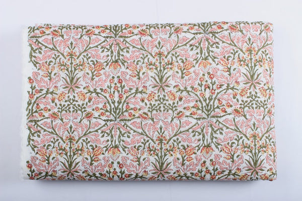 Sassy and Salmon Pink Hand-Block Printed Cotton Cloth
