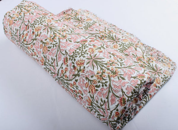 Sassy and Salmon Pink Hand-Block Printed Cotton Cloth