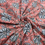 Peach And Berry Blue Hand-Block Printed Cotton Cloth
