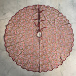 FABRICSG Tree Skirt, Indian Floral Hand Block Printed Piping Scallops Cotton Cloth Christmas Tree Skirt, Farmhouse Home Christmas Decor Holiday Decor