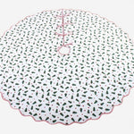 FABRICSG Indian Floral Hand Block Printed Piping Scallops Cotton Cloth Christmas Tree Skirt, Farmhouse Outdoor Home House Christmas Decor Unique, Gift for her, gifts