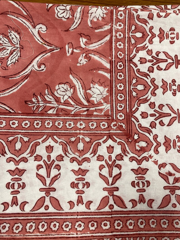 Sweet Pink Indian Floral Hand Block Printed Cotton Border Napkins Size 20x20"