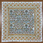 Goldenrod Yellow, Fern Green, Brown Indian Floral Hand Block Printed Cotton Cloth Border Napkins Size 20x20"
